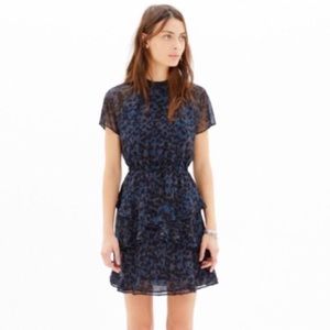 Madewell Blue/Tan Leopard Tiered Dress